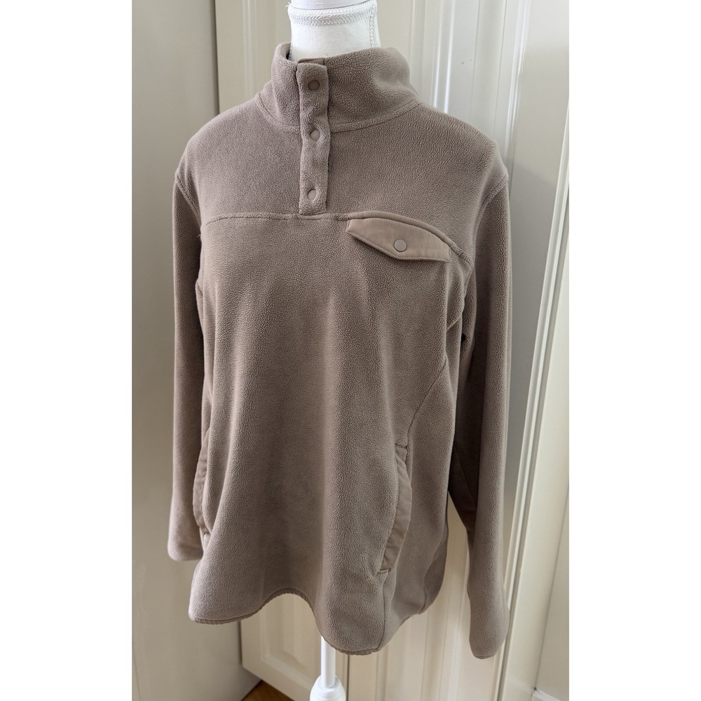 32 Degrees Womens Medium Taupe Fleece Pullover Snap Mock Neck Cozy Soft‎